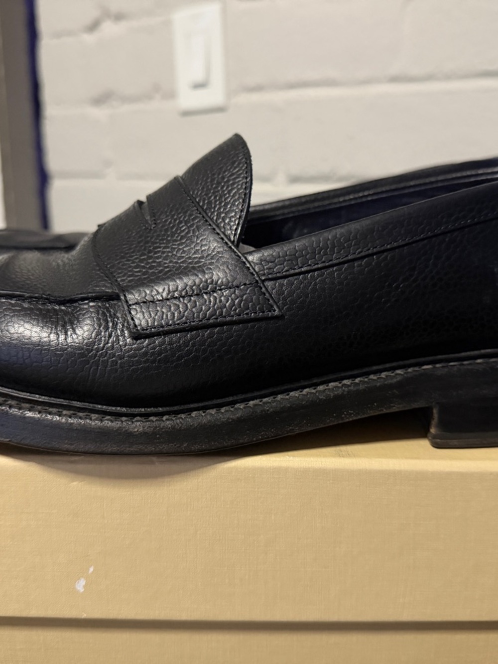 Men's Black Leather Penny Loafers - Sleek Slip-On Dress Shoes